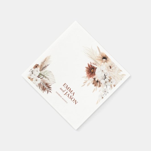 Boho Floral Pampas Grass Wedding Napkins Servet (Hoek)