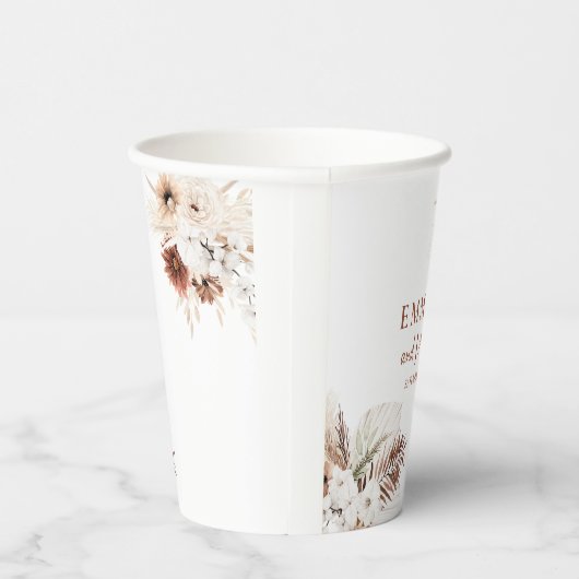 Boho Floral Pampas Grass Wedding Paper Cups Papieren Bekers (Rechts)
