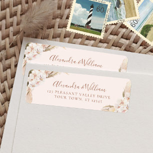 Boho Floral Pampas Grass Wedding Return Address Etiket