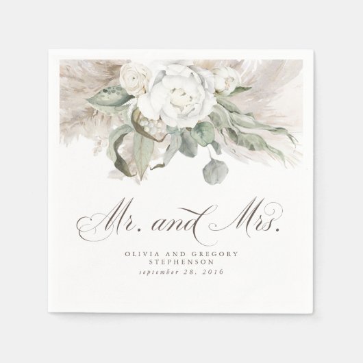 Boho Floral Pampas Grass Wedding Servet (Voorkant)