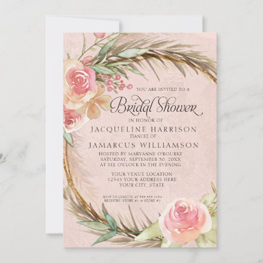 BOHO Floral Pampas Pink Waterverf Wreate Kaart (Voorkant)