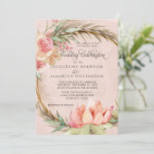 BOHO Floral Pampas Pink Waterverf Wreath Wedding Kaart (Staand voorkant)