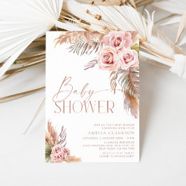 Boho Floral Pampas Roos Gold Baby shower Kaart