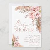 Boho Floral Pampas Roos Gold Baby shower Kaart (Voorkant)