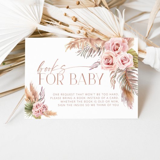 Boho Floral Pampas Roos Gold Books voor Baby Informatiekaartje