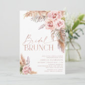 Boho Floral Pampas Roos Gold Bridal Brunch Invitat Kaart (Staand voorkant)