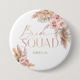 Boho Floral Pampas Roos Gold Bride Squad Ronde Button 7,6 Cm