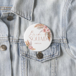 Boho Floral Pampas Roos Gold Bride Squad Ronde Button 7,6 Cm