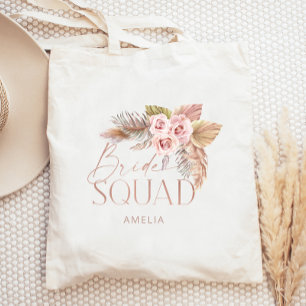 Boho Floral Pampas Roos Gold Bride Squad Tote Bag
