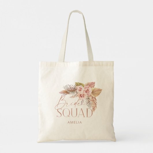 Boho Floral Pampas Roos Gold Bride Squad Tote Bag (Achterkant)
