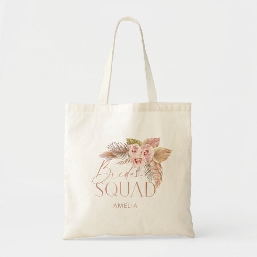 Boho Floral Pampas Roos Gold Bride Squad Tote Bag (Voorkant)