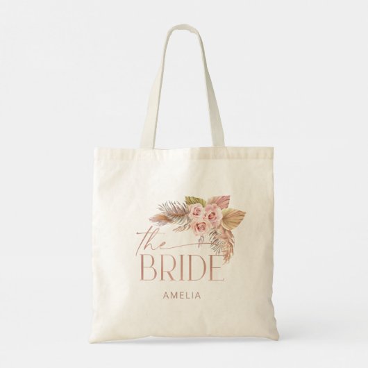 Boho Floral Pampas Roos Gold Bride Tote Bag (Achterkant)
