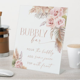 Boho Floral Pampas Roos Gold Bubble Bar Reclamebord Met Voetstuk