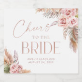 Boho Floral Pampas Roos Gold Cheers Sparkling Wijnetiket (Enkel label)