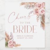 Boho Floral Pampas Roos Gold Cheers Wijn Etiket (Enkel label)
