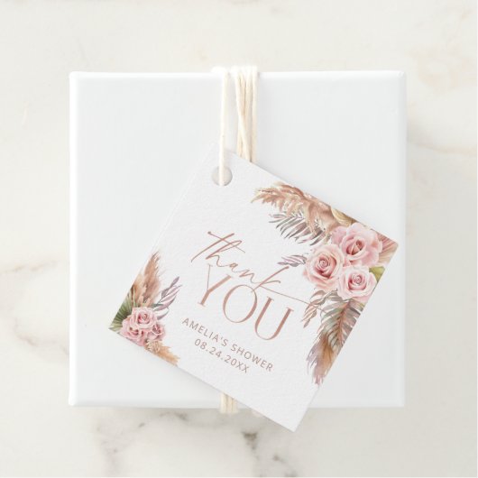 Boho Floral Pampas Roos Gold Hartelijk dank Bedankjes Labels (In situ)