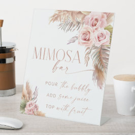 Boho Floral Pampas Roos Gold Mimosa Bar Reclamebord Met Voetstuk