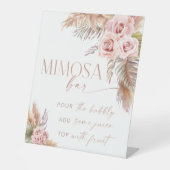 Boho Floral Pampas Roos Gold Mimosa Bar Reclamebord Met Voetstuk (Voorkant)