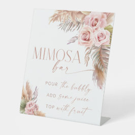 Boho Floral Pampas Roos Gold Mimosa Bar Reclamebord Met Voetstuk