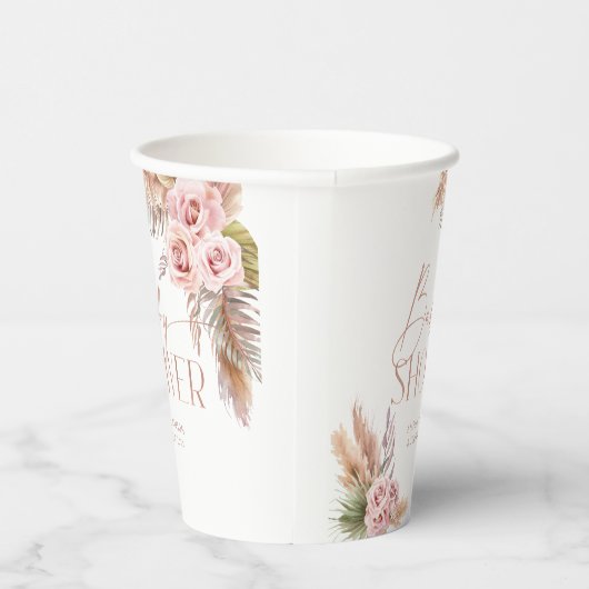 Boho Floral Pampas Roos Gold Papieren Bekers (Rechts)