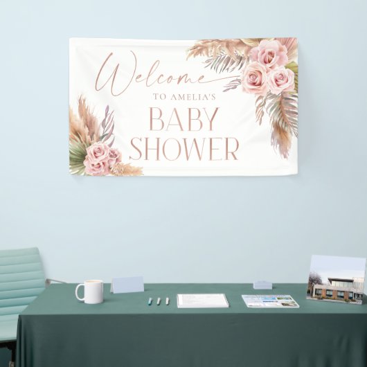 Boho Floral Pampas Roos Gold Welcome Banner (Beurs)