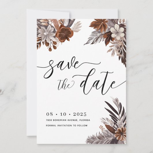 Boho Floral Pampas Save The Date Kaart (Voorkant)
