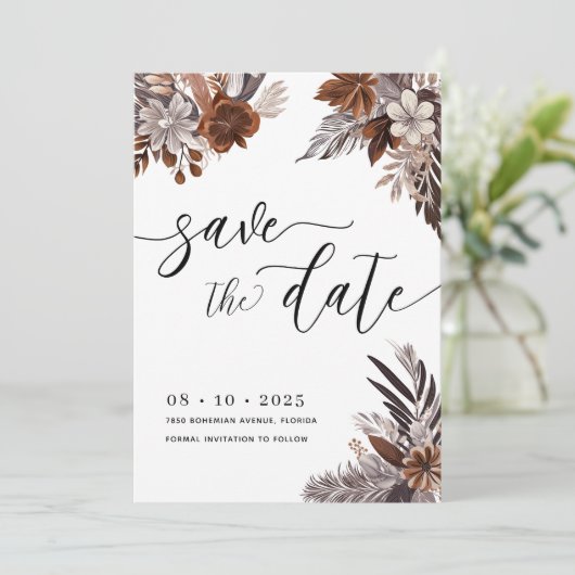 Boho Floral Pampas Save The Date Kaart (Staand voorkant)