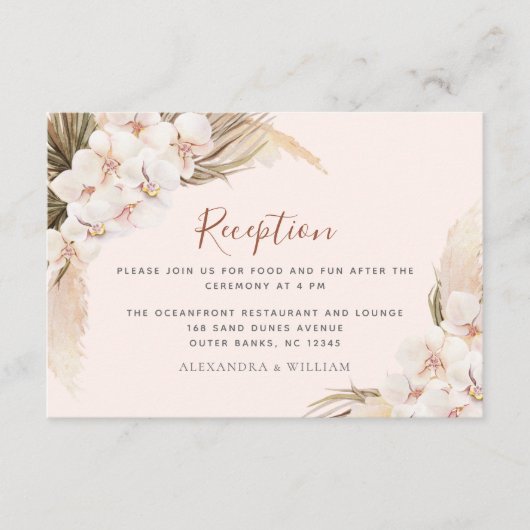 Boho Floral Pampas Terracotta Wedding Reception Informatiekaartje (Voorkant)