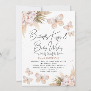 Boho Floral Pampas Vlinder Kisses Baby shower Kaart