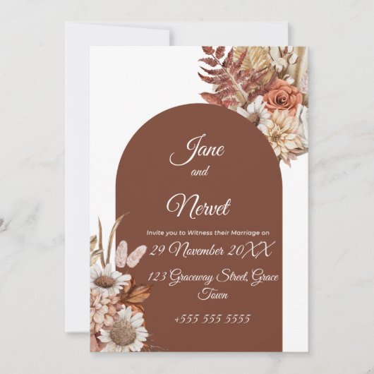 Boho Floral Pampas Wedding Invitation (Voorkant)