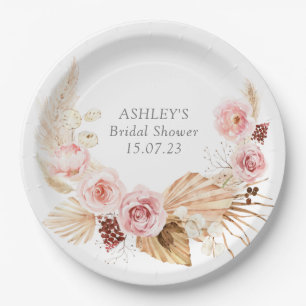 Boho floral pampas wreator Vrijgezellenfeest Papieren Bordje
