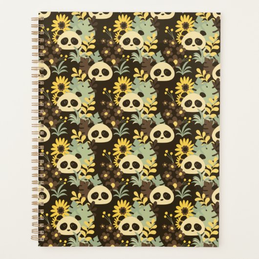 Boho Floral Pandas on Brown - 1000Pandas door Aman Planner (Voorkant)