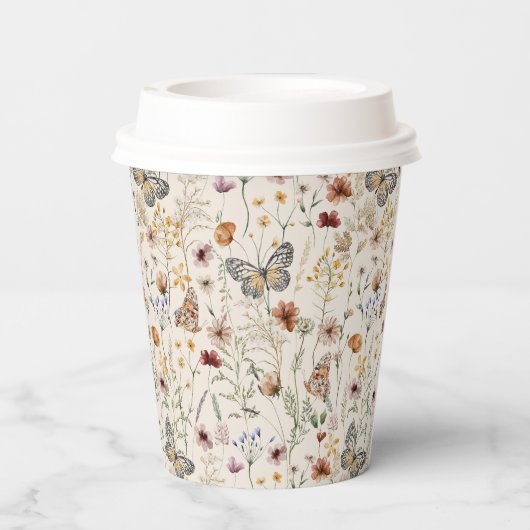 Boho Floral Paper cup Papieren Bekers (Achterkant)