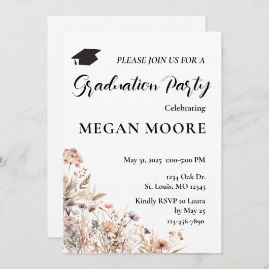 Boho Floral Party uitnodiging (Voorkant / Achterkant)