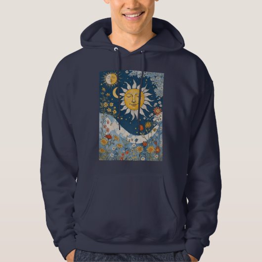 Boho Floral Patchwork Zon en Maan Hoodie (Voorkant)