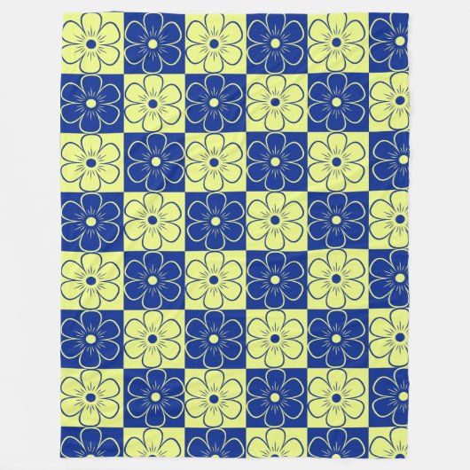 Boho Floral Pattern Blue Yellow Fleece Deken (Voorkant)