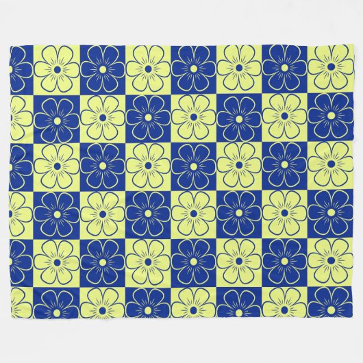 Boho Floral Pattern Blue Yellow Fleece Deken (Voorkant (Horizontaal))