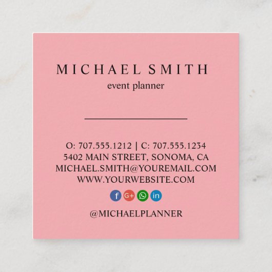 Boho Floral Pattern Blush Event Planner Vierkante Visitekaartje (Achterkant)