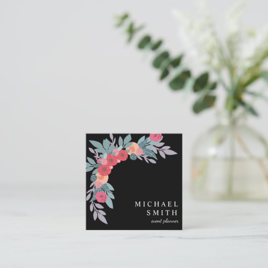 Boho Floral Pattern Blush Event Planner Vierkante Visitekaartje (Staand voorkant)