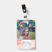 Boho Floral Pattern & Blush Pink Waterverf Foto Badge (Voorkant met clip)