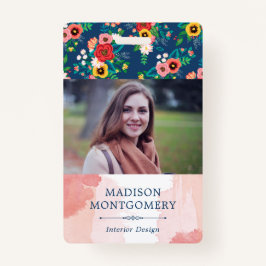 Boho Floral Pattern & Blush Pink Waterverf Foto Badge