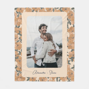 Boho Floral Pattern Custom Couple Foto Name Fleece Deken