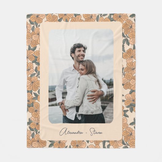 Boho Floral Pattern Custom Couple Foto Name Fleece Deken (Voorkant)