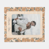 Boho Floral Pattern Custom Couple Foto Name Fleece Deken (Voorkant (Horizontaal))