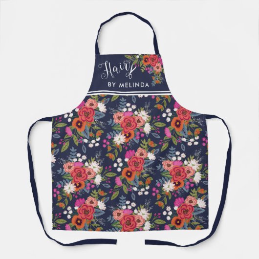  Boho Floral Pattern Hair op naam Schort (Voorkant)