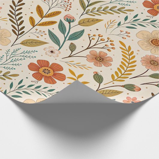 Boho Floral Pattern in Autumn Tones Cadeaupapier (Hoek)