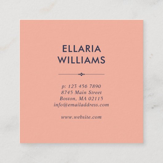 Boho Floral Pattern - Koraal & Marine Blauw Vierkante Visitekaartje (Achterkant)