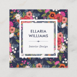 Boho Floral Pattern - Koraal & Marine Blauw Vierkante Visitekaartje