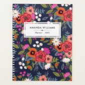 Boho Floral Pattern - Navy Blue & Coral - Naam Planner (Voorkant)