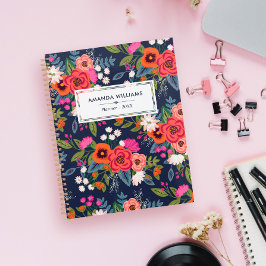 Boho Floral Pattern - Navy Blue & Coral - Naam Planner